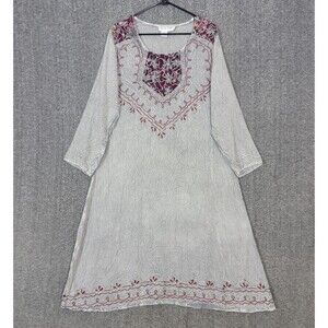 Jessica Taylor Dress Womens S - M Gray Tie Dye Embroidered Boho Witchy Midi